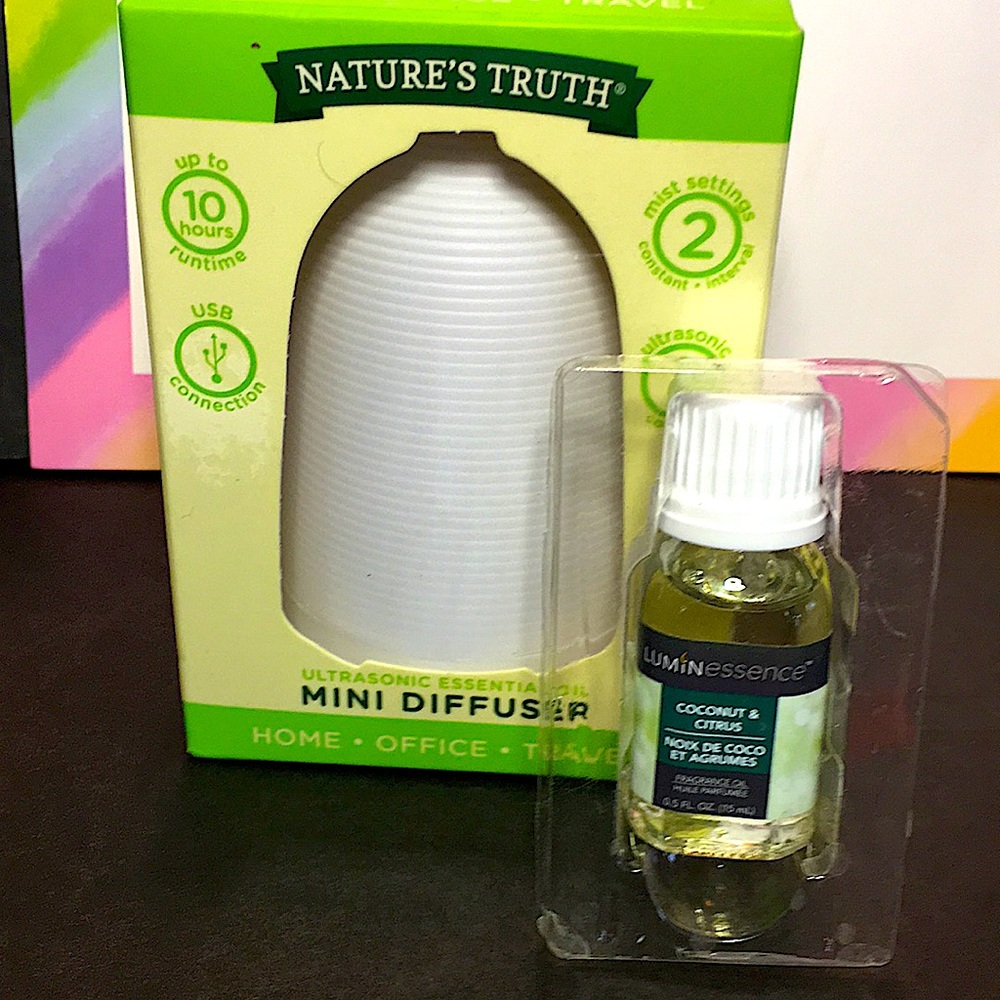 NATURE’S TRUTH ULTRASONIC ESSENTIAL OIL NEW MINI DIFFUSER COCONUT & CITRUS OIL